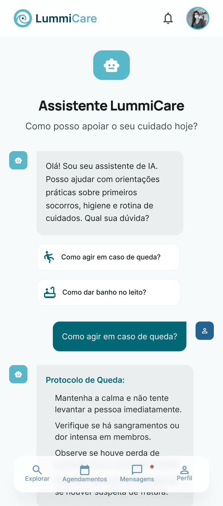 Tela do assistente IA da LummiCare