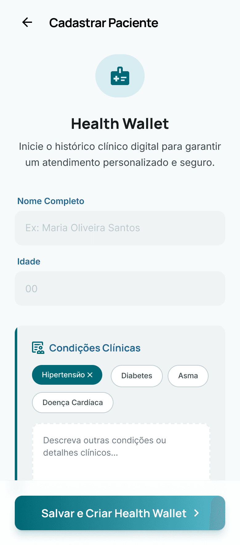 Cadastro do paciente